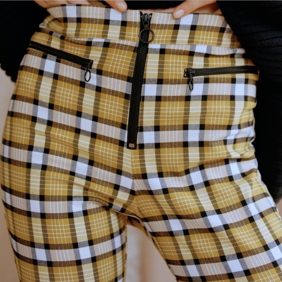 Urban Outfitters Yellow Black Plaid Tartan Front Zip Pants Size 2 - Picture 2 of 8